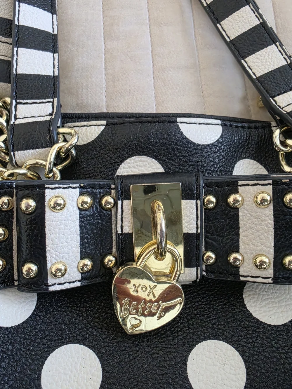 Betsey Johnson Polka Dot & Stripe Tote Bag